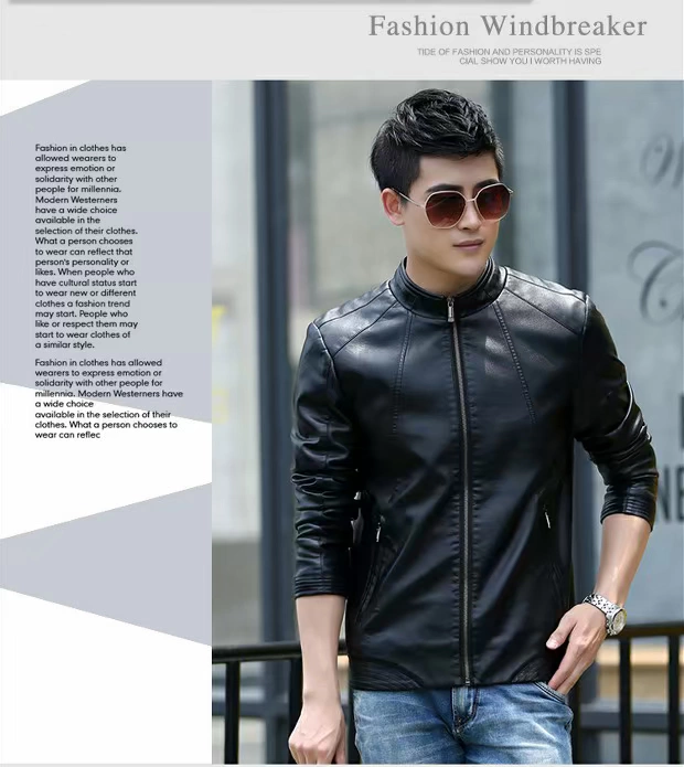 Mùa xuân và mùa thu New Hained Leather Men Giới trẻ Áo khoác da Hàn Quốc Cổ áo đứng Cổ áo ngắn Casual Hained Leather Jacket áo khoác hoodie nam