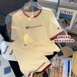 Хлопковая футболка с коротким рукавом, модный спортивный костюм, комплект, для бега