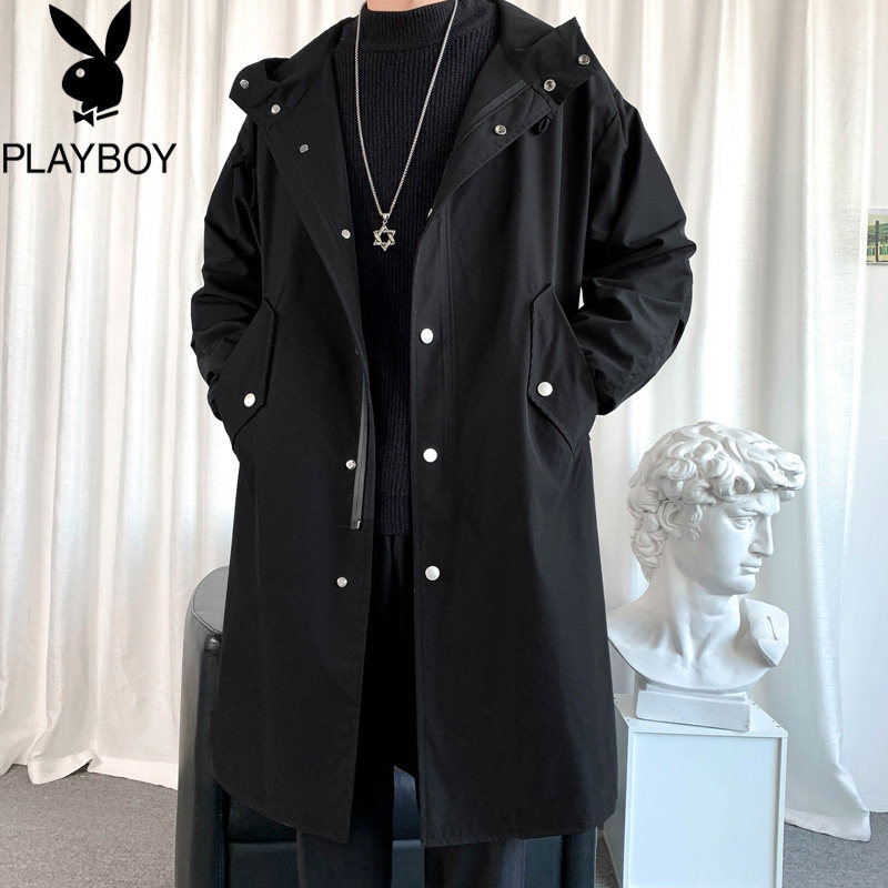 Flowers Playboy Wind dress Men's medium long version jacket 2021 Autumn Winter Korean version handsome Qi Tide Card Plus Suede Thickened Large Coat