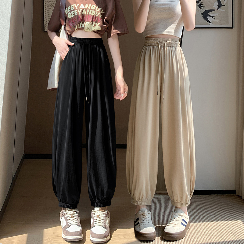 Plus-Size Ice Silk Harem Pants for Women, Summer Thin Jogger Pants, Mosquito-Proof Pants, Nine-Point Cool Lantern Pants