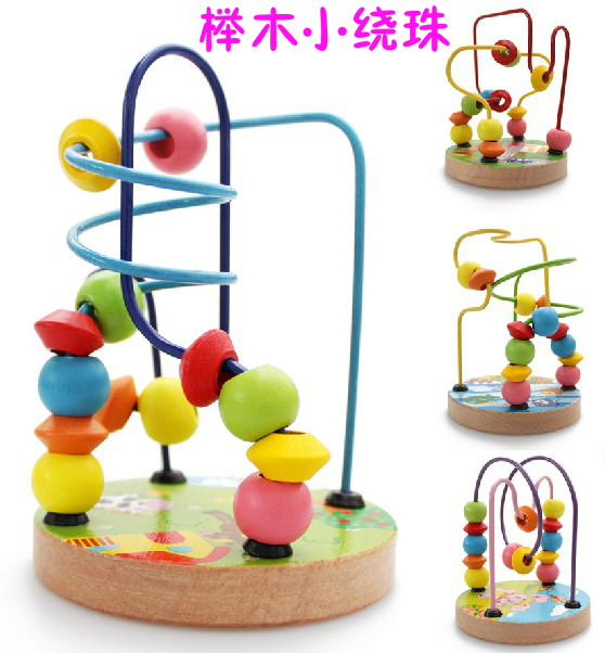 Wooden children Beads Beads around Everest Puzzle Toy Beech Wood 0-1-2 Year Old Baby Small Bypass Early Teaching Building Blocks