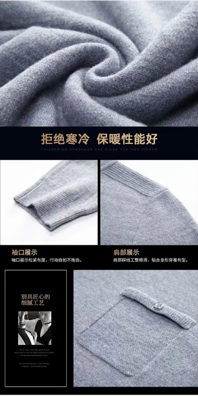 Áo len cashmere nam 100% nguyên chất cashmere dày cổ rộng áo len cổ chữ V cổ áo len màu rắn mùa đông - Áo len Cashmere