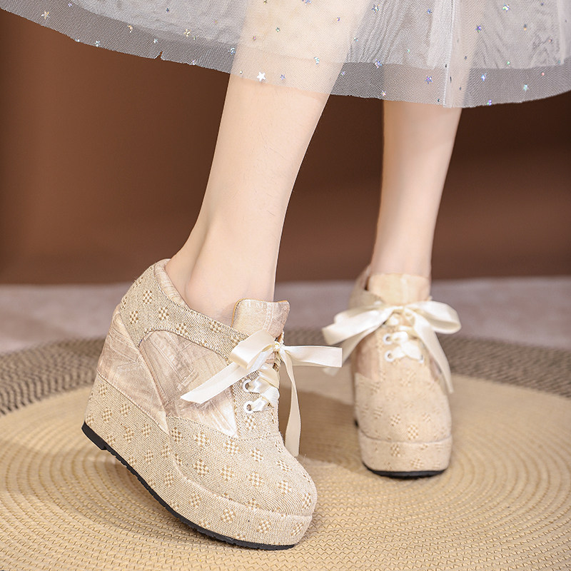 Giày cao gót nữ đế xuồng platform buộc dây, gót 15 cm — Mơ 10cm, Mơ 15cm chi tiết 14