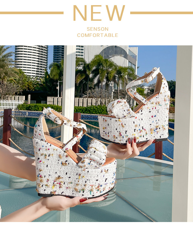 Dép sandal đế xuồng cao gót nữ quai chéo, gót 15 cm, hở mũi, phong cách thời trang — Trắng 10CM, Trắng 12CN, Trắng 15CM chi tiết 3