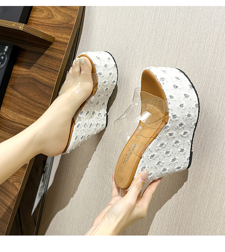 Dép cao gót nữ đế xuồng 15 cm, slip-on sequin trong suốt, chống trơn trượt — Các mặt hàng 10cm được làm theo yêu cầu sẽ không được trả lại và không thể trao đổi., Các mặt hàng 12cm được sản xuất theo yêu cầu không được trả lại và không được trao đổi., Trắng chi tiết 14
