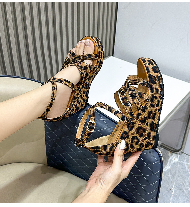 Sandal nữ đế xuồng cao gót hở mũi họa tiết da báo — Đen 10cm, Đen 15cm chi tiết 37