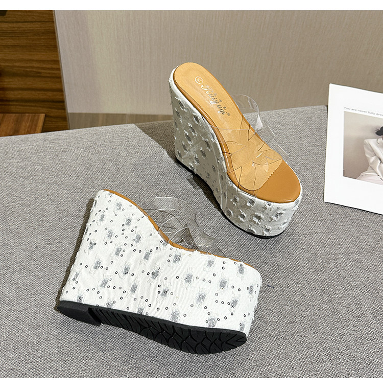 Dép cao gót nữ đế xuồng 15 cm, slip-on sequin trong suốt, chống trơn trượt — Các mặt hàng 10cm được làm theo yêu cầu sẽ không được trả lại và không thể trao đổi., Các mặt hàng 12cm được sản xuất theo yêu cầu không được trả lại và không được trao đổi., Trắng chi tiết 18
