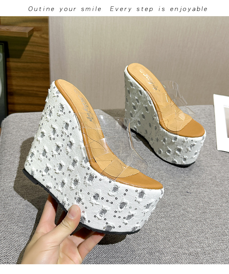 Dép cao gót nữ đế xuồng 15 cm, slip-on sequin trong suốt, chống trơn trượt — Các mặt hàng 10cm được làm theo yêu cầu sẽ không được trả lại và không thể trao đổi., Các mặt hàng 12cm được sản xuất theo yêu cầu không được trả lại và không được trao đổi., Trắng chi tiết 21