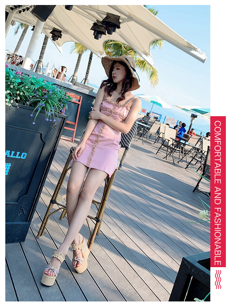 Dép sandal nữ đế xuồng cao gót hở mũi kiểu La Mã phối ren Lolita — Củ sen hồng 12CM, Củ sen hồng 14CM, Củ sen hồng 16CM, Mơ 12CM chi tiết 5