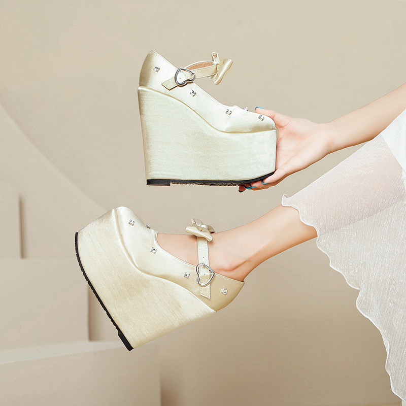 Giày cao gót nữ đế xuồng platform màu đỏ pha lê, gót 15 cm, phong cách Trung Hoa — Mơ 10cm, Mơ 15cm, Đỏ 10cm, Đỏ 15cm chi tiết 7