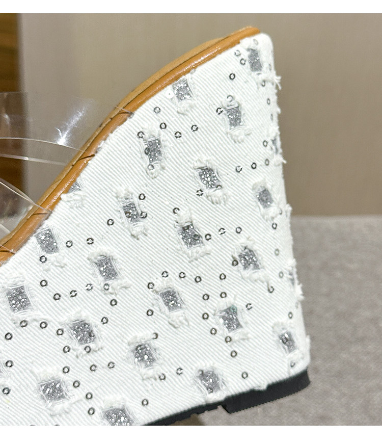 Dép cao gót nữ đế xuồng 15 cm, slip-on sequin trong suốt, chống trơn trượt — Các mặt hàng 10cm được làm theo yêu cầu sẽ không được trả lại và không thể trao đổi., Các mặt hàng 12cm được sản xuất theo yêu cầu không được trả lại và không được trao đổi., Trắng chi tiết 24