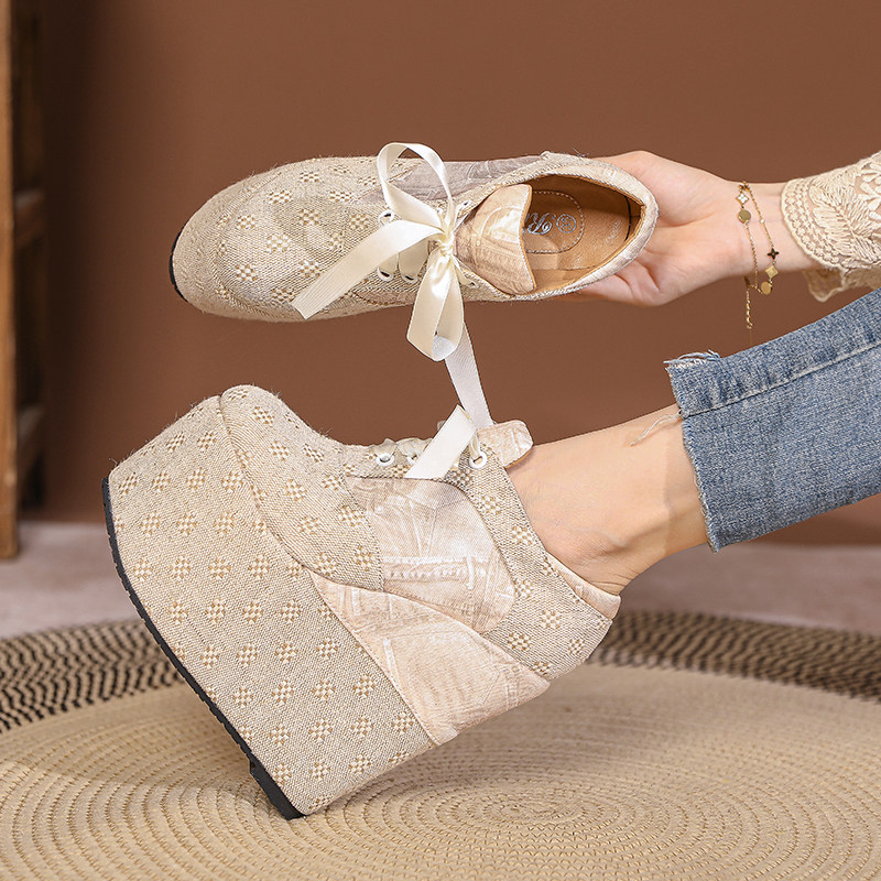 Giày cao gót nữ đế xuồng platform buộc dây, gót 15 cm — Mơ 10cm, Mơ 15cm chi tiết 13