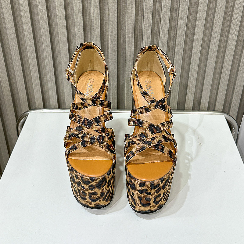Sandal nữ đế xuồng cao gót hở mũi họa tiết da báo — Đen 10cm, Đen 15cm chi tiết 3
