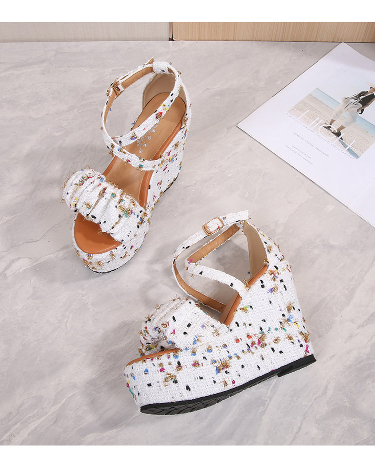 Dép sandal đế xuồng cao gót nữ quai chéo, gót 15 cm, hở mũi, phong cách thời trang — Trắng 10CM, Trắng 12CN, Trắng 15CM chi tiết 37