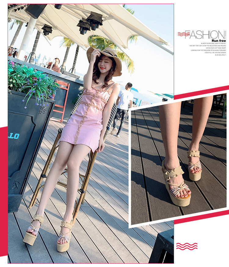 Dép sandal nữ đế xuồng cao gót hở mũi kiểu La Mã phối ren Lolita — Củ sen hồng 12CM, Củ sen hồng 14CM, Củ sen hồng 16CM, Mơ 12CM chi tiết 4