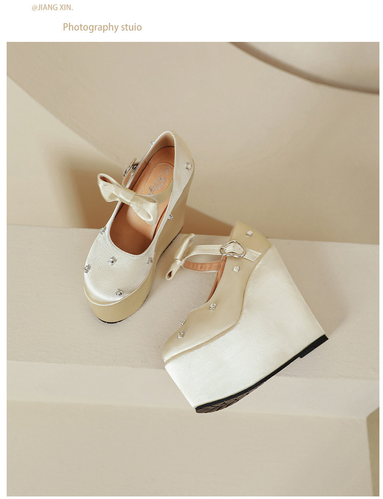 Giày cao gót nữ đế xuồng platform màu đỏ pha lê, gót 15 cm, phong cách Trung Hoa — Mơ 10cm, Mơ 15cm, Đỏ 10cm, Đỏ 15cm chi tiết 37