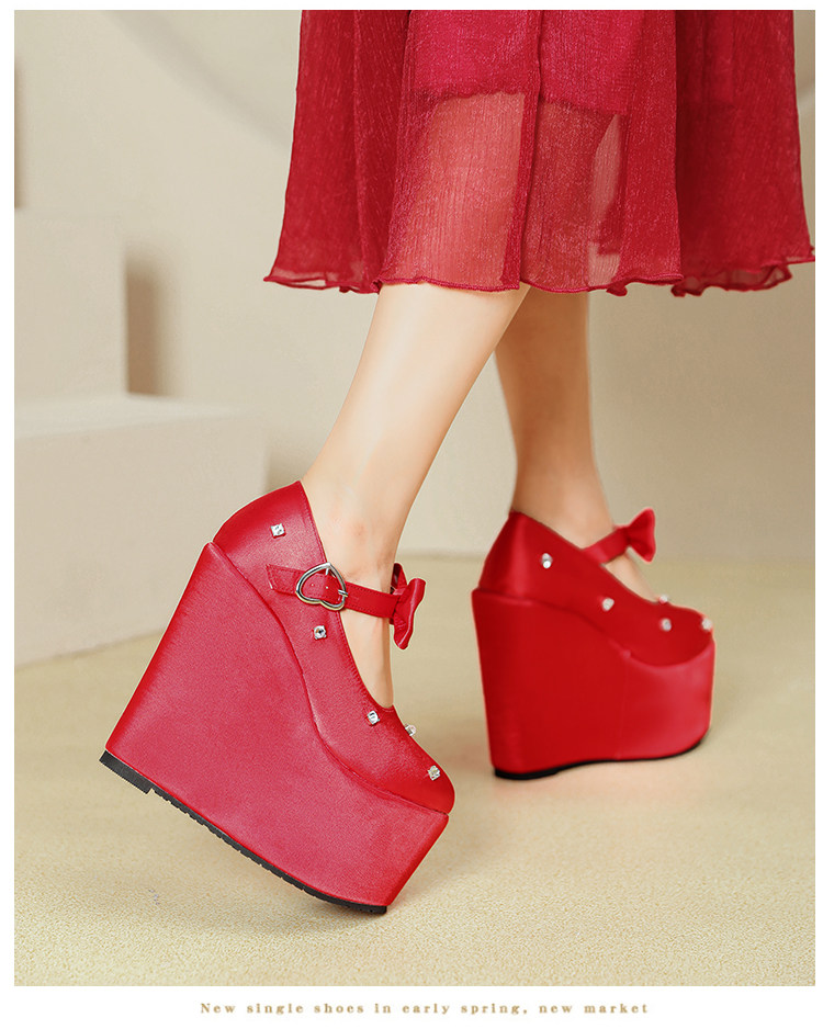 Giày cao gót nữ đế xuồng platform màu đỏ pha lê, gót 15 cm, phong cách Trung Hoa — Mơ 10cm, Mơ 15cm, Đỏ 10cm, Đỏ 15cm chi tiết 36