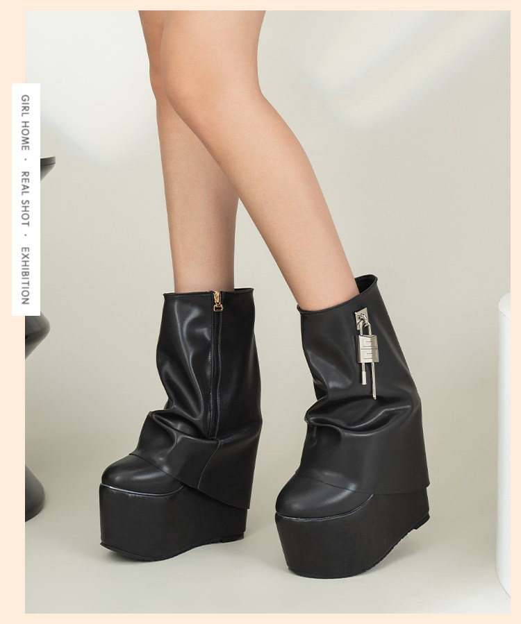 Boot nữ cổ thấp khóa kéo gót siêu cao 15 cm phong cách Âu Mỹ — Trắng, đen chi tiết 17