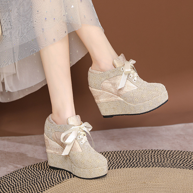 Giày cao gót nữ đế xuồng platform buộc dây, gót 15 cm — Mơ 10cm, Mơ 15cm chi tiết 20
