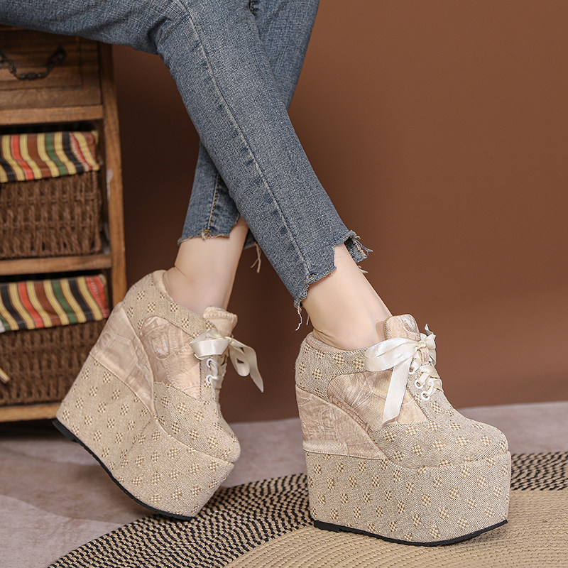 Giày cao gót nữ đế xuồng platform buộc dây, gót 15 cm — Mơ 10cm, Mơ 15cm chi tiết 8