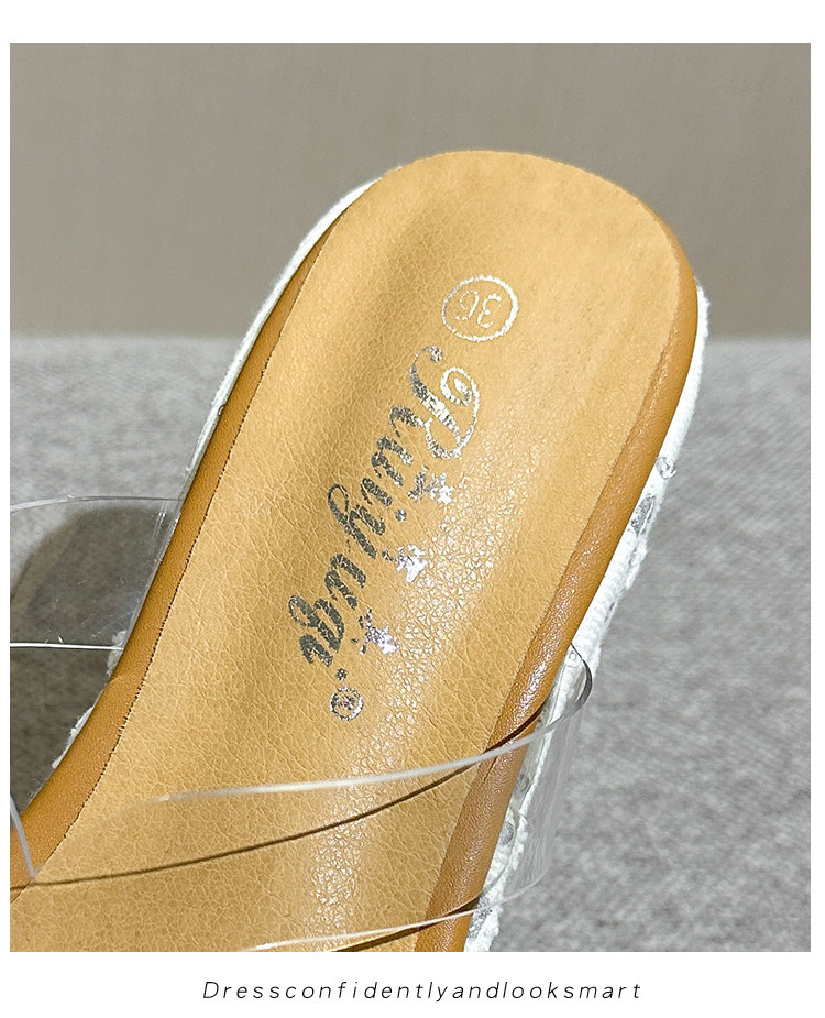 Dép cao gót nữ đế xuồng 15 cm, slip-on sequin trong suốt, chống trơn trượt — Các mặt hàng 10cm được làm theo yêu cầu sẽ không được trả lại và không thể trao đổi., Các mặt hàng 12cm được sản xuất theo yêu cầu không được trả lại và không được trao đổi., Trắng chi tiết 23