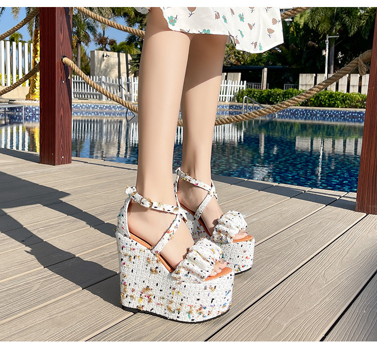 Dép sandal đế xuồng cao gót nữ quai chéo, gót 15 cm, hở mũi, phong cách thời trang — Trắng 10CM, Trắng 12CN, Trắng 15CM chi tiết 12
