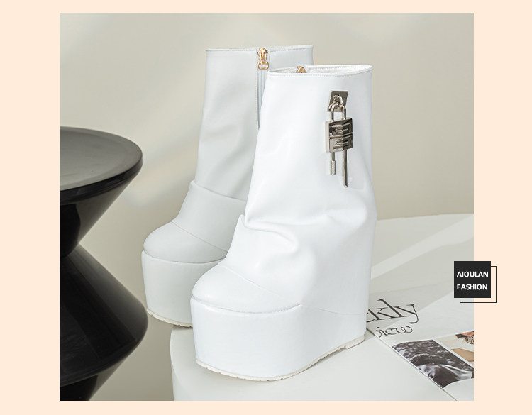 Boot nữ cổ thấp khóa kéo gót siêu cao 15 cm phong cách Âu Mỹ — Trắng, đen chi tiết 13