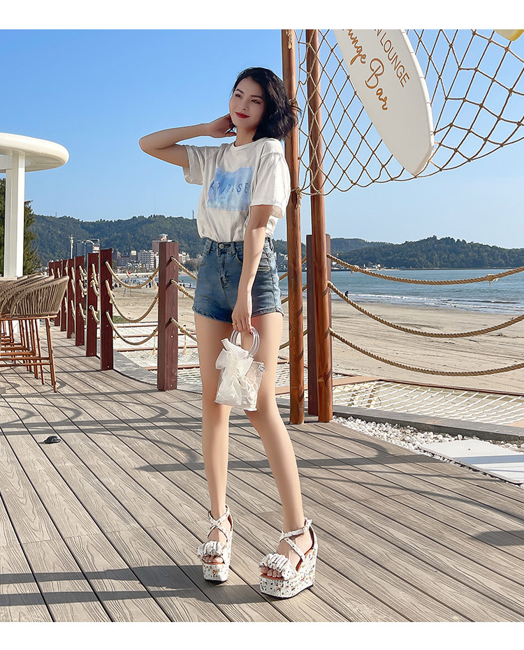 Dép sandal đế xuồng cao gót nữ quai chéo, gót 15 cm, hở mũi, phong cách thời trang — Trắng 10CM, Trắng 12CN, Trắng 15CM chi tiết 23