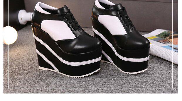 Giày sneaker nữ chunky đế dày 15 cm buộc dây, phong cách casual thu đông — 10cm màu cam trắng, 12CM đen trắng, 12cm màu cam trắng, 15CM đen trắng chi tiết 5
