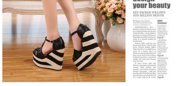 Sandal cao gót nữ phong cách dân tộc, đế espadrille dày, quai La Mã — kaki, nâu, đen chi tiết 17