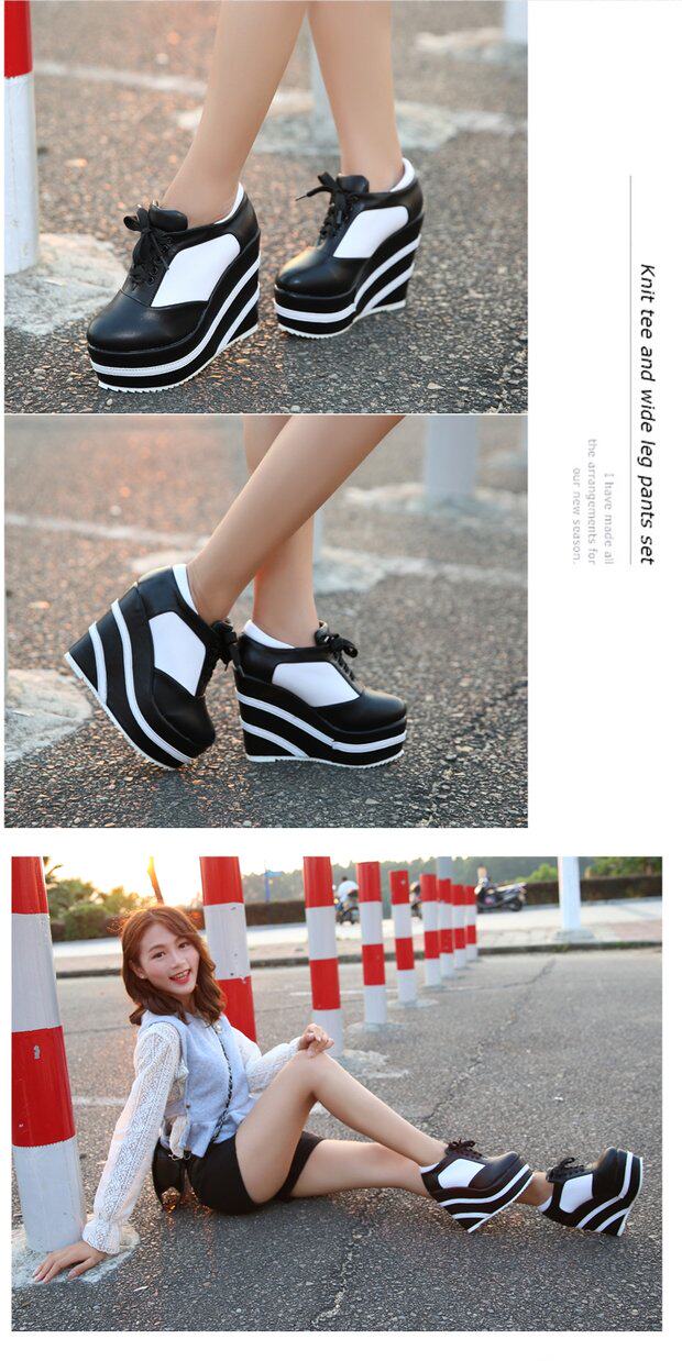 Giày sneaker nữ chunky đế dày 15 cm buộc dây, phong cách casual thu đông — 10cm màu cam trắng, 12CM đen trắng, 12cm màu cam trắng, 15CM đen trắng chi tiết 18