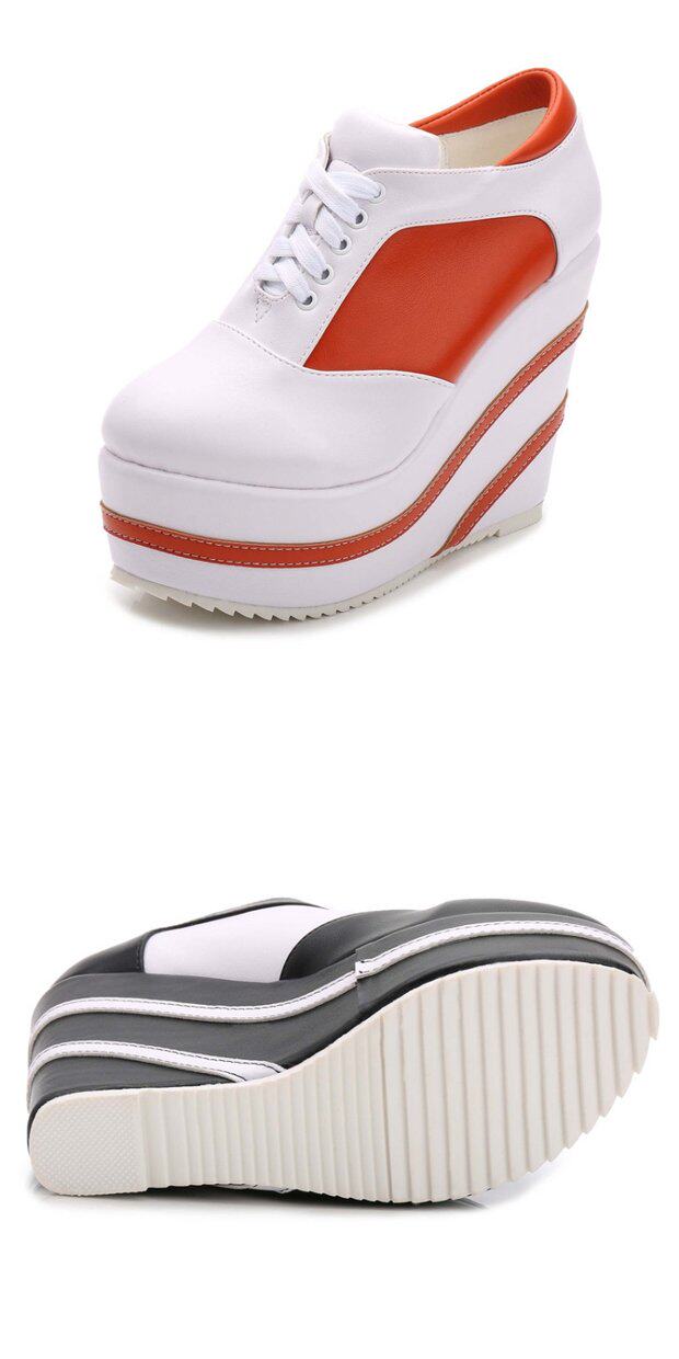 Giày sneaker nữ chunky đế dày 15 cm buộc dây, phong cách casual thu đông — 10cm màu cam trắng, 12CM đen trắng, 12cm màu cam trắng, 15CM đen trắng chi tiết 13