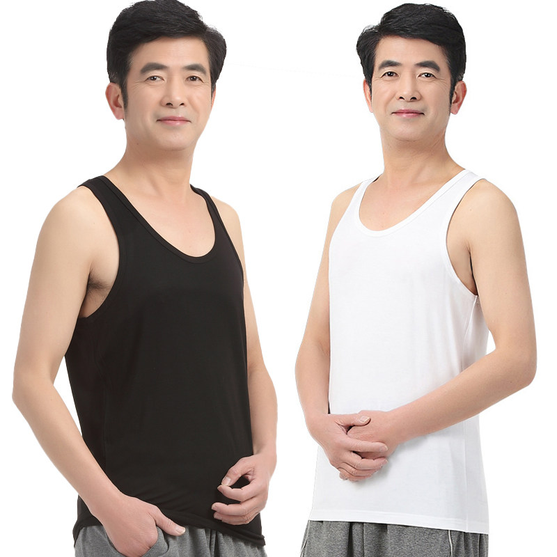 Middle-aged and elderly men's cotton Modale vest dad big size breathable old man loose summer cross-bar bottom suction sweatshirt