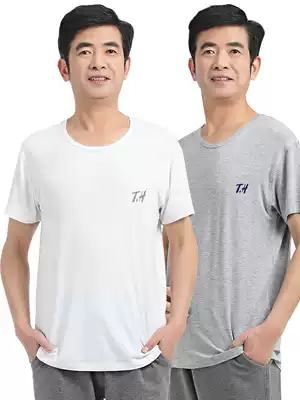 Middle-aged and elderly cotton basic men's short sleeve T-shirt thin father's loose and fat big size cotton old man's vest