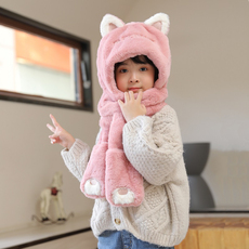 Комплект из двух частей 儿童帽子围巾手套三件套冬季双层加厚幼儿园小学生防风帽保暖帽
