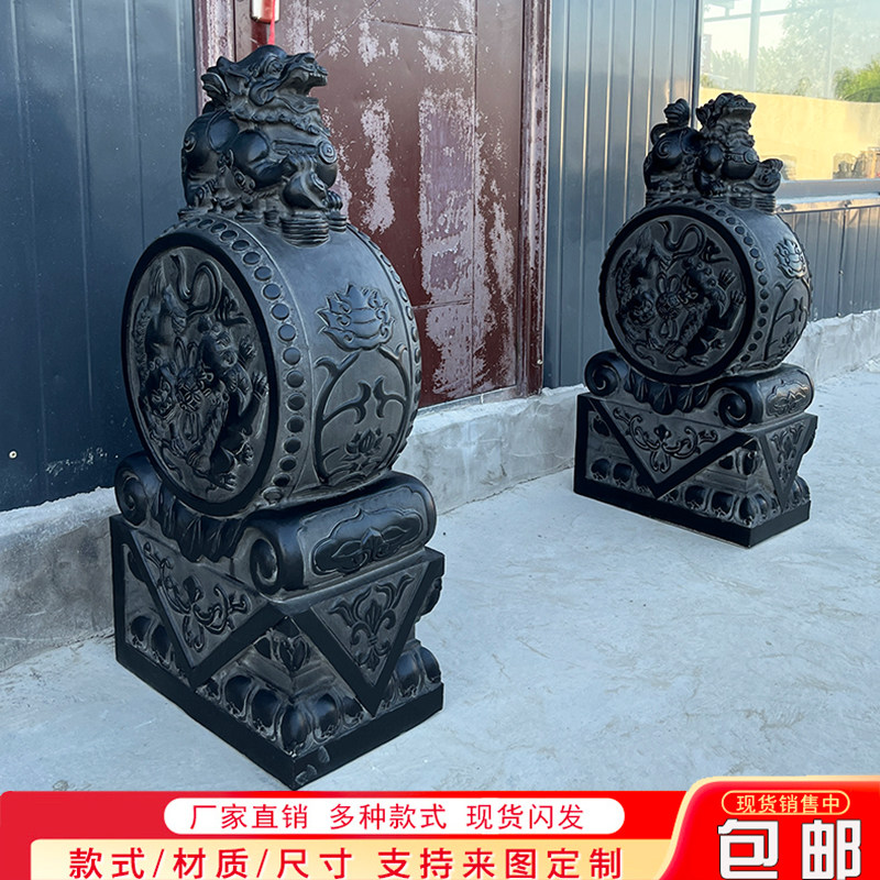 Stone carved door mound with drumstone pair of green stone antique made of old stone lion kirin leopard home doorway door drum stone mound-Taobao