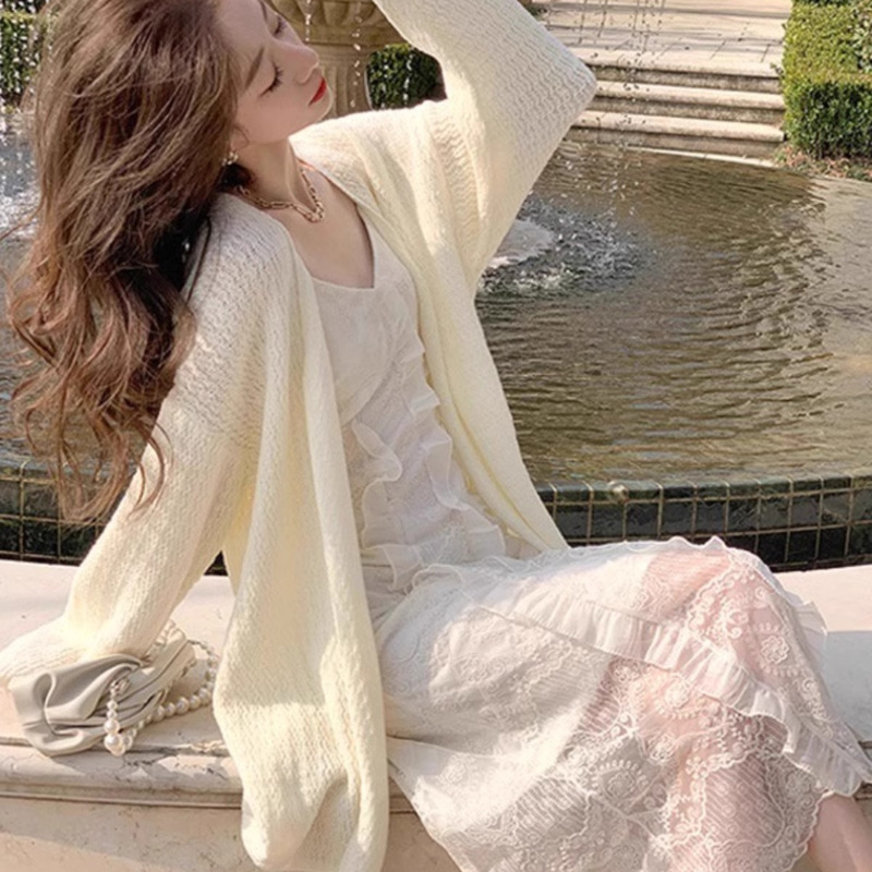Knitted Cardigan for Women, Thin Camisole Dress, Outerwear, Summer Sun Protection Shawl, Long Sweater Coat