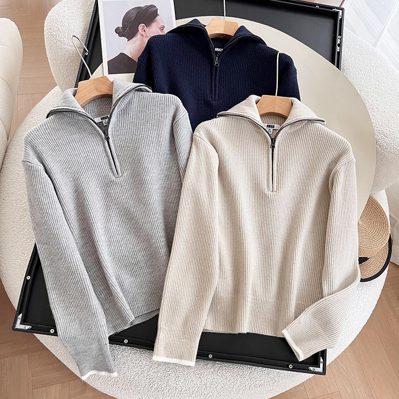 Women's Milanese Ribbed Knit Half-Zip Sweater Cardigan for Export, New for Autumn 2025