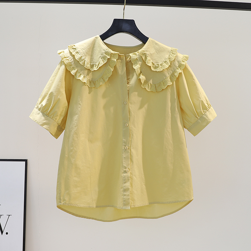 Fresh and Simple Embroidered Doll Collar Cotton Shirt for Women, New Summer Korean Style Loose Casual Short-Sleeved Top Blouse