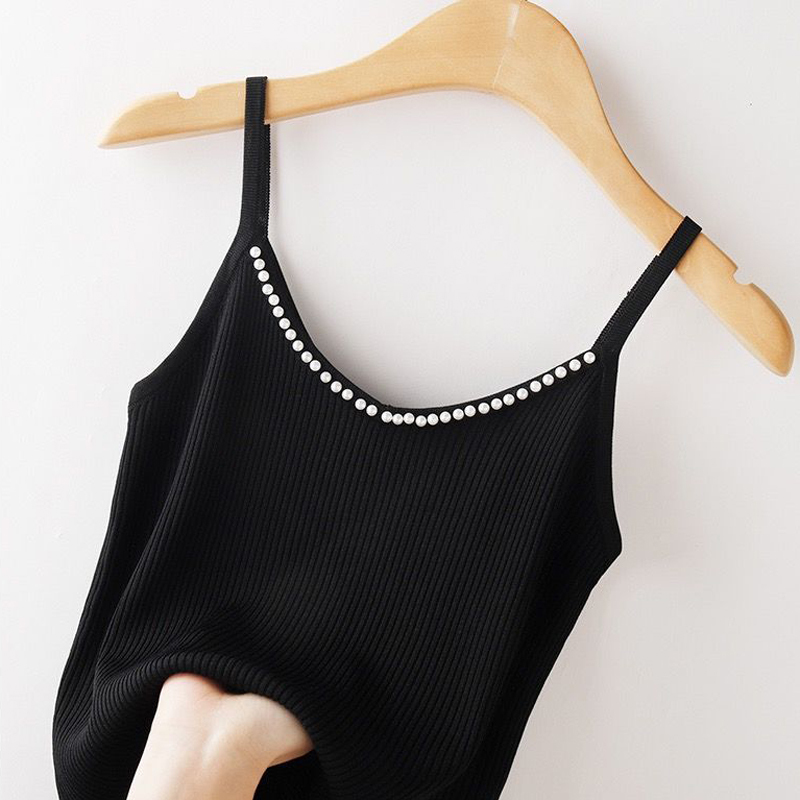 Beaded Outerwear Camisole for Women, Inner Wear, 2025 Summer New Style, Slim Fit, Hot Girl Layered Sleeveless Knitted Top