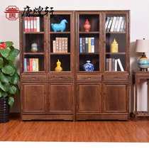 Mahogany furniture study chicken wing wood bookcase bookcase solid wood Chinese style double door bookshelf locker log storage cabinet