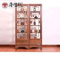 Redwood Furniture Home Living Room Chicken Wing Wood Wine Cabinet Solid Wood Chinese Antique Single Door Glass Door Display Cabinet Small Wine Cabinet