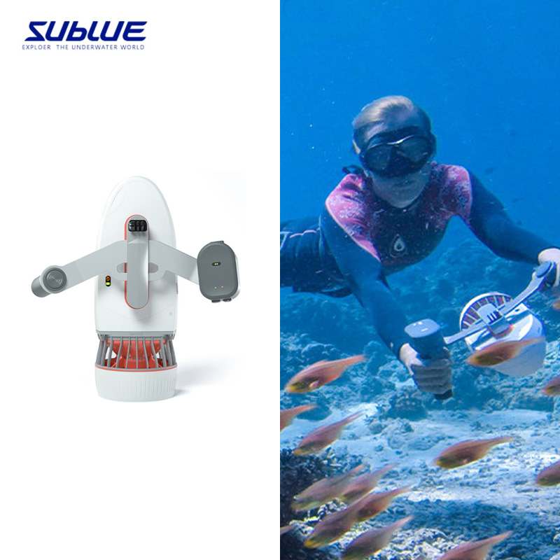 Sublue white shark Tini underwater thrusters inflatable floating plates diving swimming underwater to shoot handheld drones