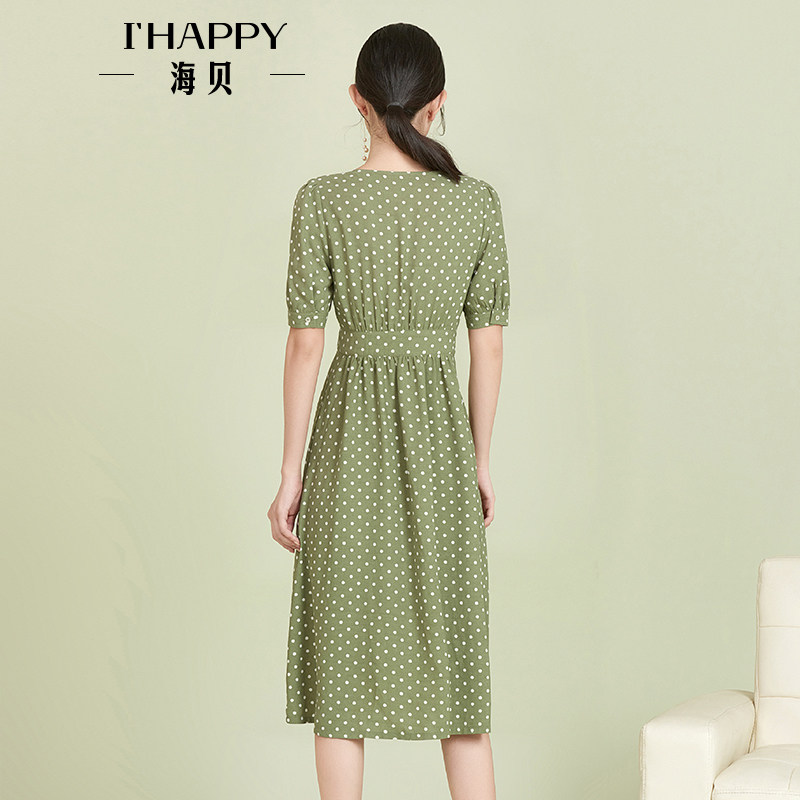 海贝 19年夏季新款 波点V领收腰显瘦 短袖连衣裙 天猫优惠券折后￥279包邮（￥319-40）