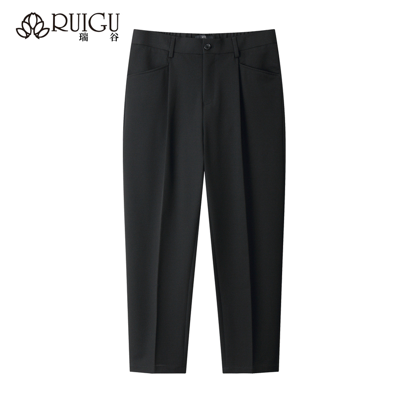 Men's Drapey Cropped Trousers, Loose Fit, Wrinkle-Resistant, Spring and Autumn Suit Pants, Single-Pleat Tapered Casual Pants with Denim-Style Side Pockets