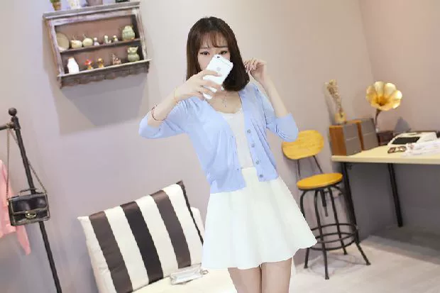Mùa hè mới của phụ nữ phiên bản Hàn Quốc của áo len bảy điểm tay áo len áo len ngắn điều hòa áo sơ mi áo chống nắng phần mỏng
