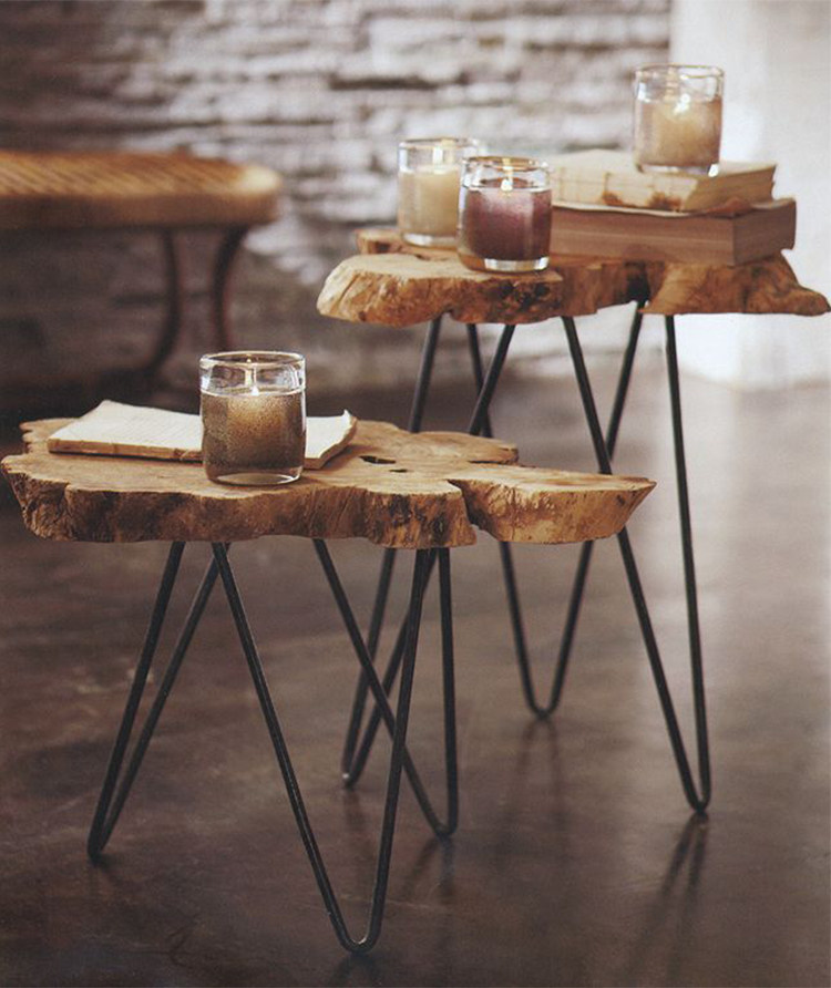 Logs irregular iron tea table solid wood sheet side of iron foot shaped balcony small tea table artistic furniture