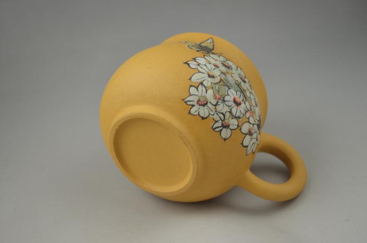 Zisha nồi cốc cát màu tím món quà trà Yixing đầy đủ handmade đích thực Chu Qi đất sét sơn bướm tình yêu hoa nước hoa cup 5 bình đất sét