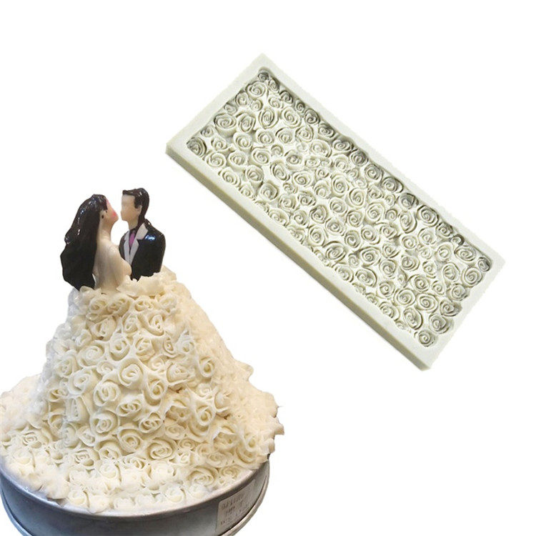New Pinned Solid Rose Bride Skirt Turned Candy Cake Silicone Mold Adorned Mousse Chocolate Baking Clay
