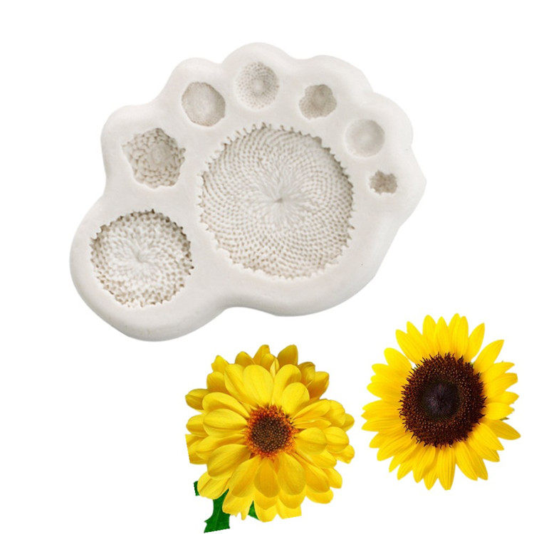 New sunflower Chrysanthemum heart British simulation fondant flower dry Pace texture Silicone mold stamper leaf mold